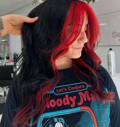 Red In The Front Black In The Back Hair, Dark And Red Hair Color Highlights, Black With Red Front Pieces Hair, Ways To Dye Your Hair Red, Red Front Strands Hair, Red Money Peice Black Hair, Bleach Blonde Highlights On Dark Hair, Red Hair Color Ideas For Blondes