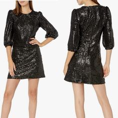 Nwt Karl Lagerfeld | Black Sequin Puff Sleeve Shift Dress *Brand New With Tags. No Flaws. *Black *Fully Sequined *Elbow Sleeves With Buttoned Cuff *Has Some Stretch *Shift Silhouette *Size 4 *93% Polyester, 7% Spandex Shoulder To Bottom: Approx 37" Underarm To Underarm: Approx 18" Black Puff Sleeve Evening Dress For Fall, Black Puff Sleeve Dress For Spring Party, Fitted Puff Sleeve Dress For Winter Party, Winter Party Fitted Puff Sleeve Dress, Black Puff Sleeve Dress For Formal Fall Occasions, Black Puff Sleeve Dress For Formal Fall Events, Puff Sleeve Dresses With Sequins, Fitted Puff Sleeve Dress For Night Out In Fall, Fitted Puff Sleeve Dress For Fall Night Out