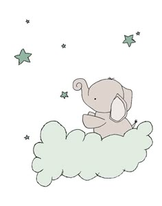 an elephant sitting on top of a cloud with stars in the sky behind it,