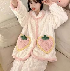 Sweet Strawberry Pajamas Home Suit PN6205 ●Size: Top: M:Length 64 cm bust 108 cm sleeve 46 cm L:Length 66 cm bust 112 cm sleeve 47cm XL:Length 68 cm bust 116 cm sleeve 48 cm XXL:Length 70 cm bust 120 cm sleeve 49 cm Pants: M: Length 94 cm waist 60-100 cm hip 102 cm. L: Length 96 cm waist 66-110 cm hip 108 cm. XL: Length 98 cm waist 70-120 cm hip 114 cm. XXL: Length 100 cm waist 74-126 cm hip 118 cm. (Please allow 1-3cm differs due to manual measurement.As different computers display colors differently,the color of the actual may vary slightly from the above images.Thanks for your understanding.) ●Material: soft ●About Shipping: We attach great importance to the orders of each customer and parcel delivery. 1.Processing time: 2-3 business days. 2.Shipping time: 10-15 business days to US, ple