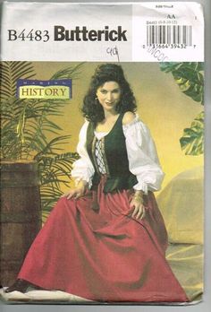 Making History Costume Pattern Butterick 4483 Corset Top Skirt Size AA 2006 UNC Fortune Teller Costume, Ladies Bar, Corset And Skirt, Corset Costumes, Corset Skirt, Costume Sewing Patterns, Medieval Costume, Butterick Pattern, Costume Patterns