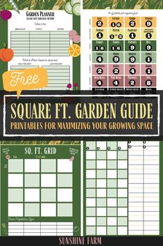 the garden guide is shown in green and yellow with text that reads free square it garden guide