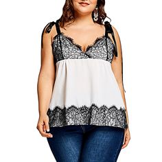 Plus Size Lace Panel Cami Strap Tank Top - White - 3O59702814 - Women's Clothing, Plus Size Women's Clothing  #PlusSizeWomensClothing #Women's #Clothing # #Plus #Size #Women's #Clothing Chic Tank Tops, Cheap Tank Tops, Strap Tank Top, Tank Top Straps, Plus Size Tank Tops, Plus Size Models, Plus Size Womens Clothing, Cami Top, Curvy Fashion