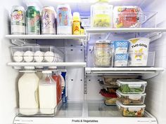 an open refrigerator filled with lots of food and drinks