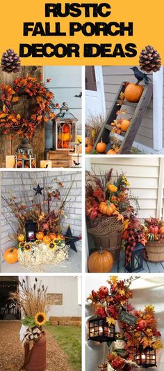 a collage of fall porch decor ideas