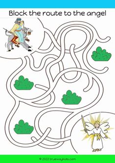 a maze game with jesus and an angel on the road to the temple, which is marked