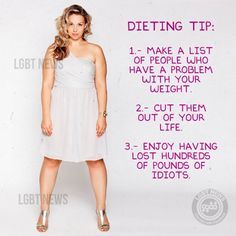 a woman standing in front of a white wall with the words dieting tip on it