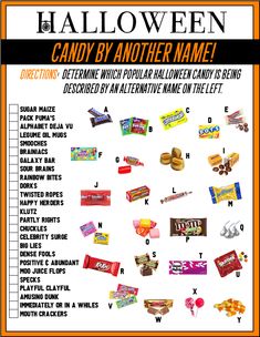 halloween candy by another name is shown in this printable activity for kids to practice their spelling