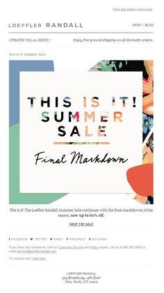 an email form with the words this is it summer sale on it and colorful shapes