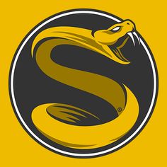 the snake logo is shown on a yellow and black circle with an orange stripe around it