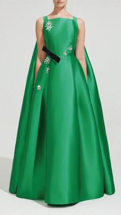 Cape style gown in jade taffeta | HerTrove Cape Style, Midi Dress Style, Sleeveless Gown, Long Midi Dress, Strapless Gown, A Line Gown, Silver Dress, Lace Gown, Long Dresses