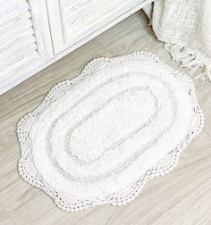 PRICES MAY VARY. 100% NATURAL COTTON- Step onto plush, spa-like softness with Chardin Home’s all natural, cotton bath mats, styled especially to protect your feet from cold bathroom floors after a shower, but also to protect your floors from moisture and grime. HAND STITCHED CROCHET LACE - Get yourself a Bath Mat that is not only practical to use but also beautifully stylish with a handcrafted vintage crochet border. Since the intricate lace border is handmade in the cottage industries by local Crochet Bathroom Rug, Vintage Bathroom Floor, Crochet Bath Mat, Crochet Bathroom, Boho Bath Mat, Kids Room Accessories, Crochet Border, Vintage Bath, Cotton Bath Mats