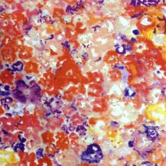 an orange, purple and yellow painting with lots of flowers on it's surface