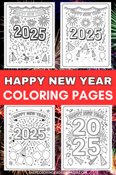 Happy New Year coloring pages featuring the year 2025, decorated with festive elements such as balloons, fireworks, and party hats, perfect for kids to celebrate the New Year creatively. Nye Printables For Kids, New Years Resolutions For Kids Classroom, New Years Lesson Plan, Easy New Years Crafts For Toddlers, New Year Eve Crafts For Kids, New Years Eve Crafts For Preschoolers, New Years Eve Art Projects For Kids, New Years Fun For Kids, Kindergarten New Years Crafts