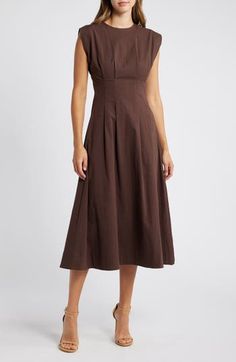 Sophisticated style is all yours in this crisp cotton midi dress that has a peck of stretch for comfort. 50" length (size Medium) Back zip closure Crewneck Cap sleeves Lined 97% cotton, 3% elastane Hand wash, line dry Imported Belted Midi Dress, Cotton Midi Dress, Cinched Waist, Nordstrom Dresses, Sophisticated Style, Cap Sleeves, Casual Skirts, Dress Skirt, New Look