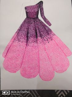 a drawing of a pink and purple dress