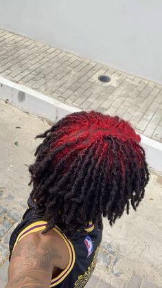 Male Peekaboo Hair, Orange Locs Men, Pink And Black Dreads Men, Black And Red Dreads Men, Afro Hair Dye Colors, Loc Colors Men, Brown Dyed Locs Men, Loc Colors For Men