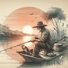 Painting Fishing Boat Drawing, Fisherman Drawing, Fisherman Painting, Hand Painting Art, Colour Images, African Art, Portrait Drawing