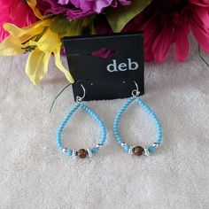 Deb, Teal Color Beads Make 1 1/2 In Hoops With Accents Of Silver Beads, Center Is A Brown Bead, Very Pretty. Rectangle Hoop Earrings, Earring Designs, Color Beads, Western Jewelry, Beaded Hoop Earrings, Beaded Hoops, Teal Color, Bead Jewellery, Teal Colors