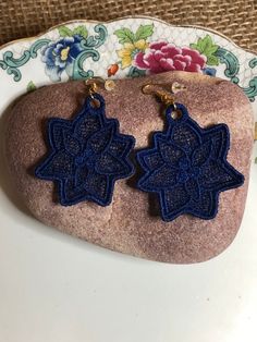 Lace Earrings Embroidered Earrings Dainty Earrings - Etsy Embroidered Blue Earrings For Gift, Embroidered Drop Earrings As Gift, Embroidered Drop Earrings For Gift, Embroidered Earrings, Free Standing Lace, Lace Earrings, Embroidered Towels, Earrings Dainty, Earring Crafts