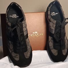 Coach Brand New. Never Worn. Kelson Outline Sig/Suede. Color: Black-Smoke/Black. Size: 6.5 Coach New York, Coach Shoes, Women's Sneakers, Womens Shoes Sneakers, Womens Sneakers, Shoes Sneakers, Size 6, Women Shoes, Brand New