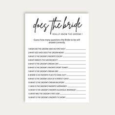 a printable guess game for brides with the words'guess the bride '