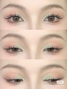 Asian Green Eyeshadow, Sage Green Soft Glam Makeup, Soft Green Eyeshadow Looks, Pastel Green Eye Makeup, Soft Green Makeup Looks, Natural Green Makeup, Sage Makeup Look, Subtle Green Eye Makeup, Mint Green Makeup Looks