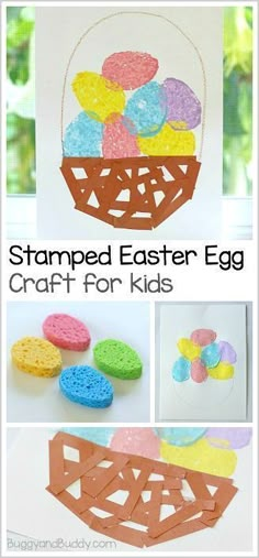 an easter basket craft for kids with the words, stamped easter egg craft for kids