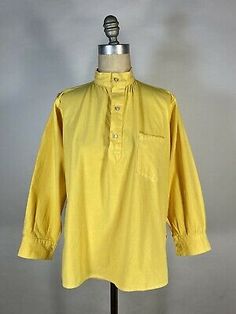 Vintage 1980's (?) Yellow dyed cotton muslin antique COLLARBAND style shirt | eBay Vintage Solid Summer Blouse, Solid Vintage Summer Shirt, Pre-washed Long Sleeve Summer Tops, Vintage Washed Shirt For Fall, Vintage Washed Shirt For Summer, Vintage Washed Long Sleeve Tops, Vintage Long Sleeve Washed Top, Vintage Summer Blouse, Vintage Mustard Tops For Fall