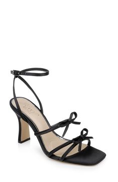 PRICES MAY VARY. Kiyomi Delicate Sandal with Bow Straps Black Bridesmaid Shoes, Hoco Heels, Trendy Black Heels, Bow Straps, Jewel Badgley Mischka, Sparkly Heels, Evening Sandals, Black Strappy Heels, Bridesmaid Shoes