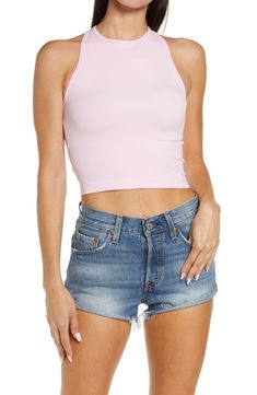 Lounge or layer in this oh so versatile ribbed crop top that looks (and feels) great wherever you go. 17" length (size Medium/Large) Crewneck Sleeveless Racerback 92% nylon, 8% spandex Machine wash, dry flat Imported Lingerie Spring Ribbed High Stretch Tank Top, Trendy Seamless Racerback Crop Top, High Stretch Ribbed Tank Top For Spring, Summer High Stretch Ribbed Tank Top, Seamless Stretch Cropped Tank Top, Ribbed Racerback Crop Top For Summer, Summer Ribbed Racerback Crop Top, Trendy Ribbed Crop Top With Racerback, Casual High Stretch Halter Top For Summer