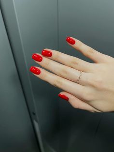 Bright Red Square Nails, Bright Red Nails With Design, Red Square Nails, Red Gel Nails, Bright Red Nails, Gel Toe Nails, One Color Nails, Minimal Nails