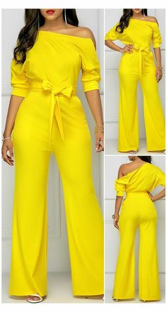 Jumpsuit Elegant Classy, Romper Outfit Dressy, Classy Jumpsuit Outfits, Half Sleeve Jumpsuit, Classy Jumpsuit, Yellow Jumpsuit, Jumpsuit Outfits, Outfits Dressy, Stylish Jumpsuit