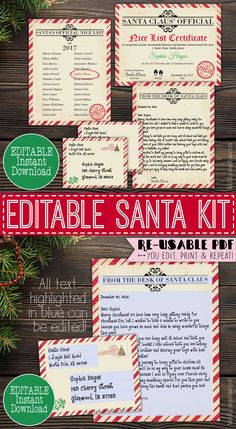 the editable santa kit for kids to print and use on their own christmas cards