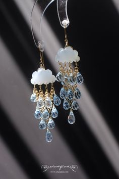 Rain Cloud Earrings Gemstone Jewelry Crystal Lover Gift Cute Birthstone Art Unique Jewelry Boho Moonstone Topaz Crystals Self Care Healing - Etsy Gemstone Drop Chandelier Earrings, White Gemstone Drop Earrings, White Drop Chandelier Earrings, Cloud Craft, Cloud Earrings, Rain Cloud, Jewelry Crystal, Extreme Heat, Jewelry Boho