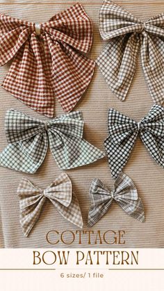 four bows are shown in different colors and sizes, with the words cottage bow pattern below them