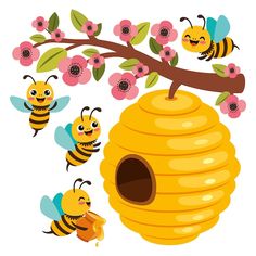 the bees are flying around the beehive