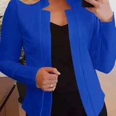 Solid Open Front Blazer, Elegant Long Sleeve Slim Work Office Outerwear, Women's Clothing Blazer With Black Jeans, Women Professional Attire, Blazer Casual, Open Blazer, Black Jeans Women, Pants Skirts, Open Front Blazer, Estilo Chic, Professional Attire