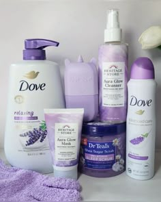 dove. lavender. body wash. products. product. hygiene. deodorant. smell good. smell fresh. feminine scent. femininity. body scrub. skincare. self care. shower. pamper. pampering routine. Dove Care Products, Skin Care Lavender, Purple Hygiene Products, Bath Care Aesthetic, Dove Smell Good Combo, Dove Body Care Routine, Dove Skincare Products, Lavender Body Care Routine, Dove Lavender Body Wash