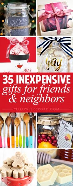 the words 25 expensive gifts for friends and neighbors are shown in red, white, and blue