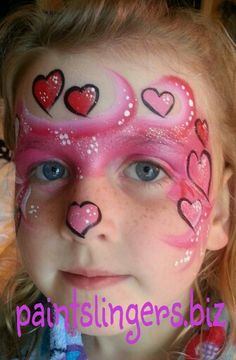 Hearts face painting-cuter without the heart on the nose I think Face Painting Images, Bodysuit Tattoos, Cheek Art, Girl Face Painting, Face Painting Easy, Face Paint Makeup, Kids Face Paint, Bumbo