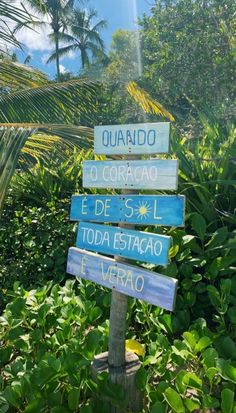 a sign in the middle of some bushes and trees that says, quadaroo o coraco e des - sil toa estacao verao