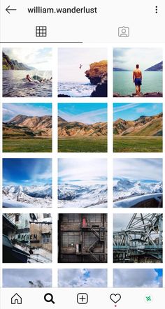 the instagram page for william wanderlust's photo book, which features images of mountains and people