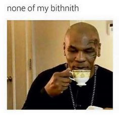 a man drinking out of a cup with food in front of him and the caption reads, meme one of my birth