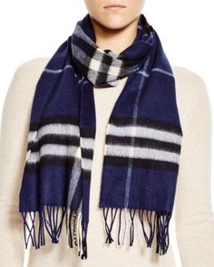 Stay warm in sophisticated style with Burberry's luxe cashmere scarf, canvased with the design house's signature check pattern. Luxury Cashmere Scarf For Fall, Luxury Cashmere Scarves For Fall, Luxury Winter Formal Scarves, Luxury Formal Winter Scarves, Burberry Classic, Scarf Jewelry, Cashmere Scarf, Check Pattern, Sophisticated Style