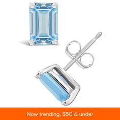 in stock Sterling Silver Earrings With Baguette Cut And Prong Setting, Aquamarine Studs, Fine Jewellery Earrings, Aquamarine, Chic Style, Jewelry Earrings, Fine Jewelry, Buy Online, White Gold