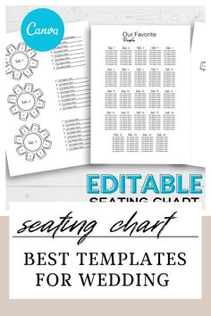 the editable seating chart for wedding ceremony is shown in black and white with text that reads