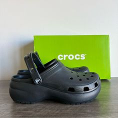 Crocs Platform Black Clogs New In Box Box May Have Minor Cosmetic Damage / Writing / Stickers Women’s Size 9 Please Review All Pictures For Any Defects, Blemishes Or Wear Item Shown In Pictures Is What You Are Purchasing No Rips, Tears Or Odors. All Reasonable Offers Considered Smoke Free Environment There Are Also Times Where We Will Not Say “New” As We Cannot Determine If They Have Only Been Tried On Or Worn A Time Or Two Though They May Look New! We Ask That You Always Review All Pictures Clo Crocs Platforms, Crocs Platform Clog, Writing Stickers, Croc Platforms, Crocs Platform, Cash Cash, Platform Crocs, Blue Crocs, Black Crocs