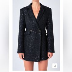 Nwt - Elegant Black Tweed Romper Blazer! Never Worn! Perfect For Formal Occasions. Bought For A Special Occasion And Just Ended Up Wearing Something Different. Make Me An Offer! Tweed Romper, Blazer Romper, Tweed Suit, Satin Long Sleeve, Tweed Suits, Bow Detail Dress, White Romper, Rose Black