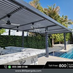 Our Recent Project: BBQ Pergola with relaxing space overlooking serene swimming pool for a client @ Emirates Hills, Dubai.  Call us 📞 055 380 5148 / 800 737 4652 ! Bbq Pergola, Emirates Hills, Pergola Retractable, Relaxing Space